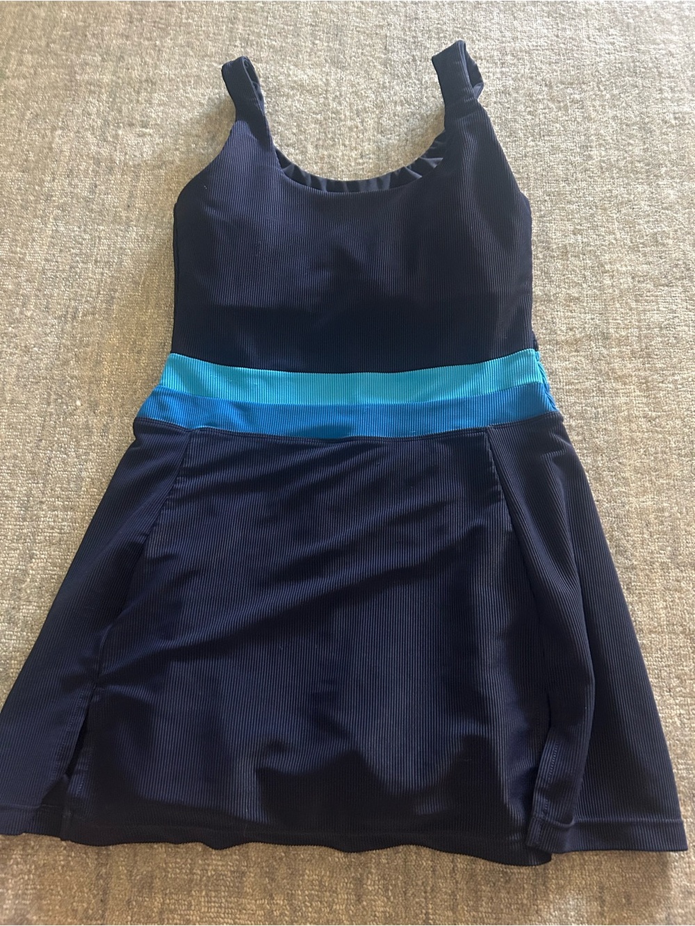 Navy Tank Workout Dress with Teal Waistband
